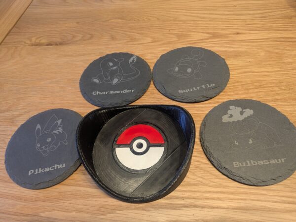 Original Starter Pokémon & Pikachu Slate Coaster Set with Display Stand