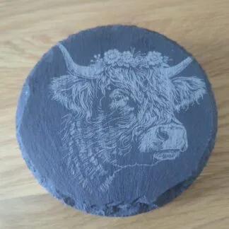 Highland Cow Slate Coaster Set
